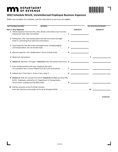 Schedule M1UE 2022 Printable Pdf