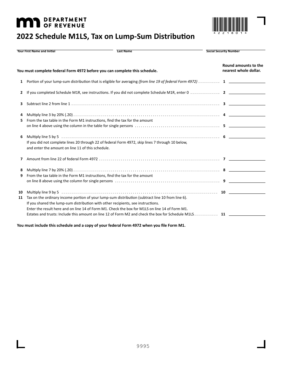 Schedule M1LS Tax on Lump-Sum Distribution - Minnesota, Page 1
