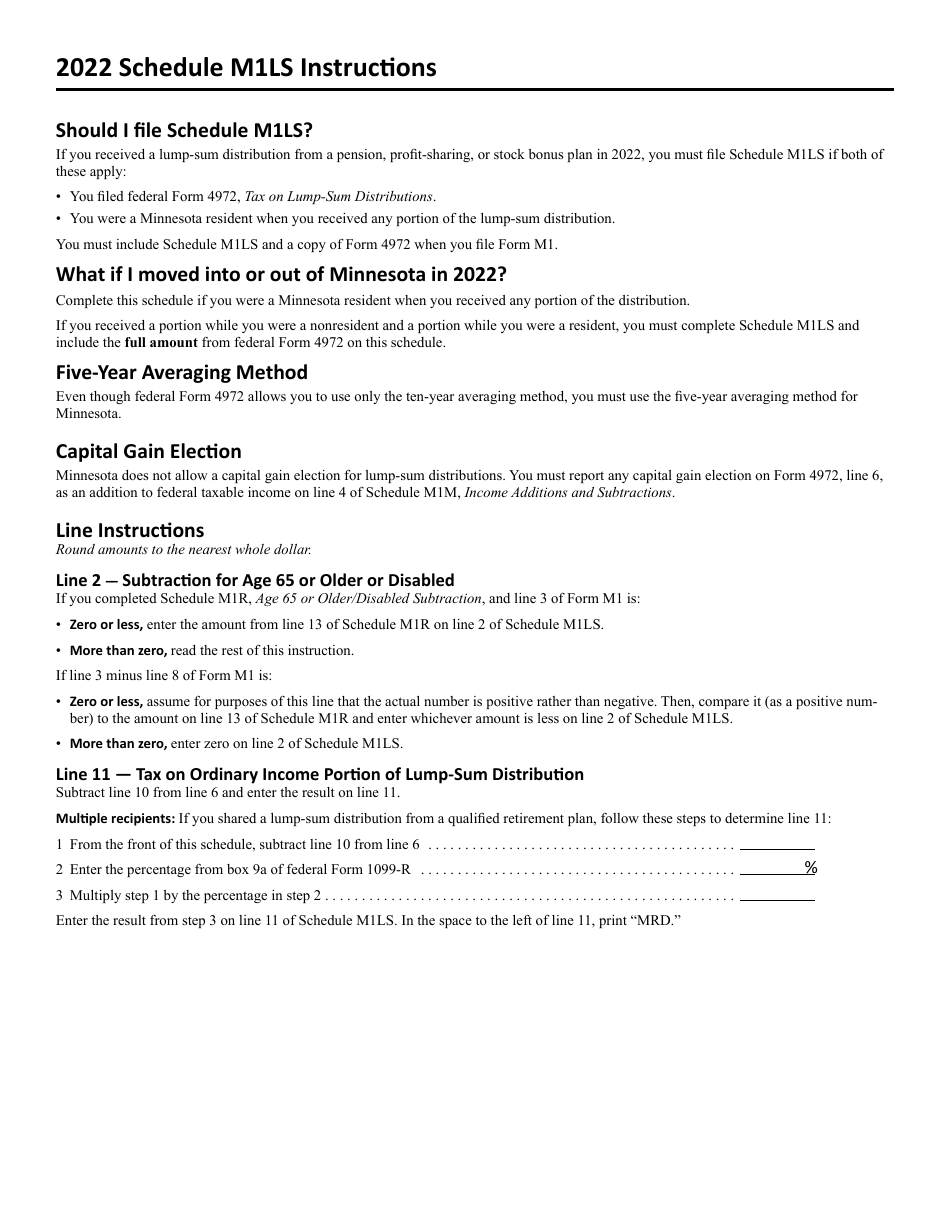 Schedule M1LS Tax on Lump-Sum Distribution - Minnesota, Page 2