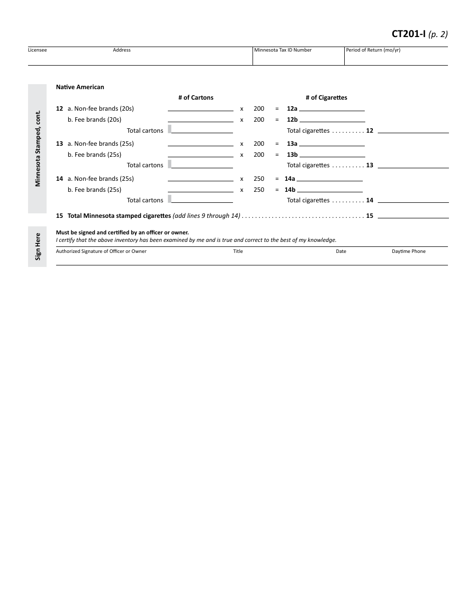 Form CT201-I Attachment 6 Cigarette Inventory - Minnesota Distributors - Minnesota, Page 2