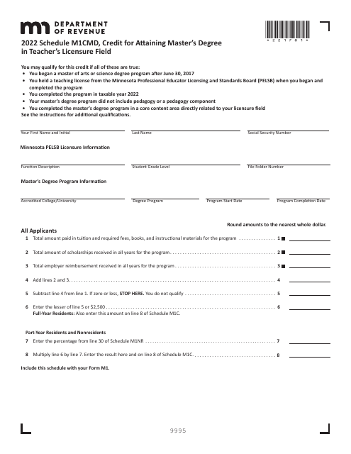 Schedule M1CMD 2022 Printable Pdf