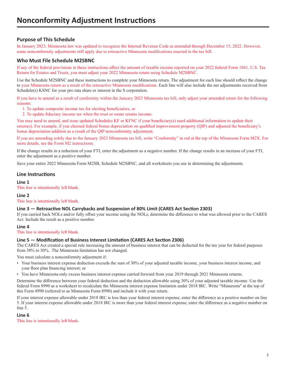Schedule M2SBNC Federal Adjustments - Minnesota, Page 3