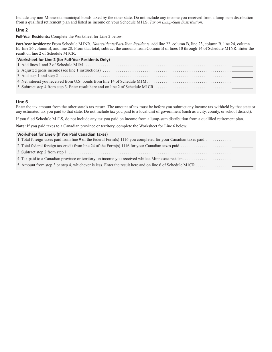 Schedule M1CR Credit for Income Tax Paid to Another State - Minnesota, Page 3