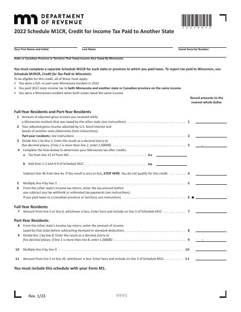 Schedule M1CR 2022 Printable Pdf