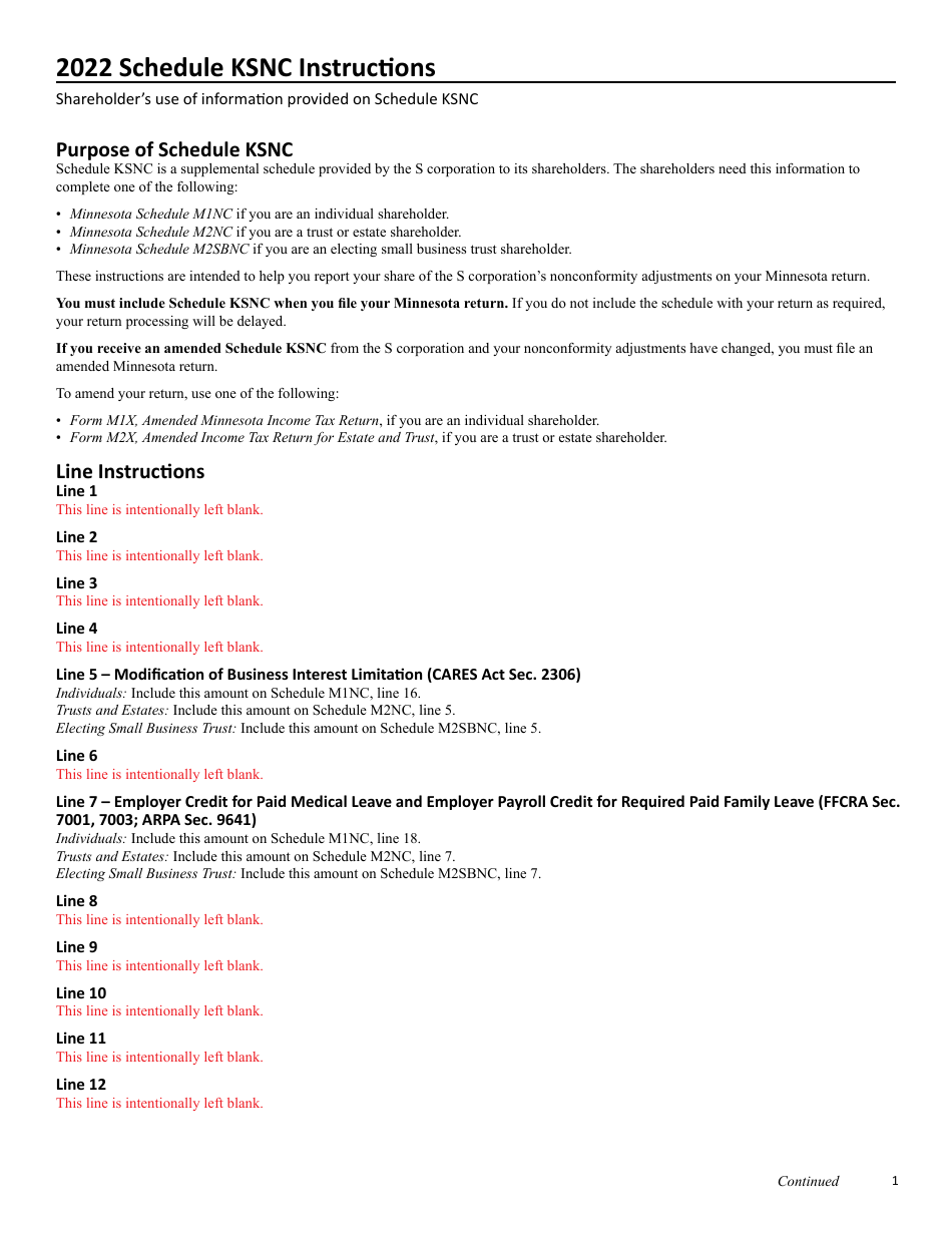Schedule KSNC Federal Adjustments - Minnesota, Page 3