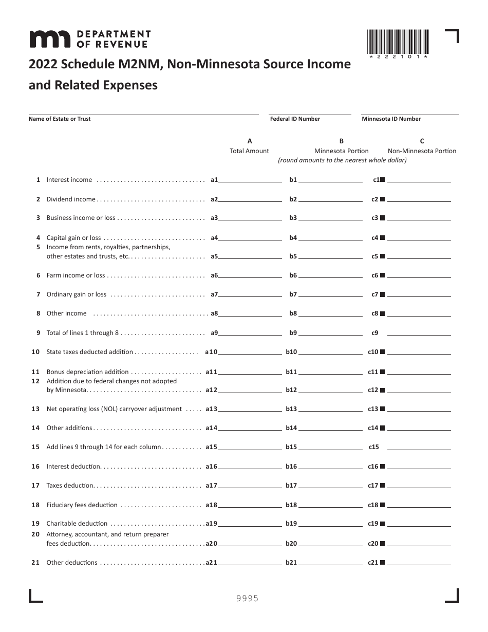Schedule M2NM Non-minnesota Source Income and Related Expenses - Minnesota, Page 1