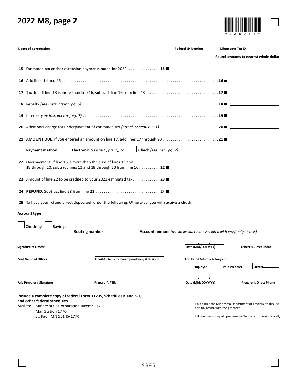 Form M8 - 2022 - Fill Out, Sign Online and Download Fillable PDF ...