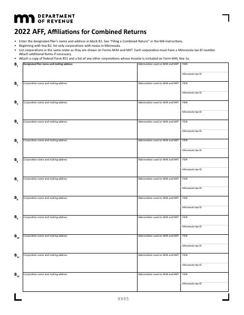 Form AFF 2022 Printable Pdf