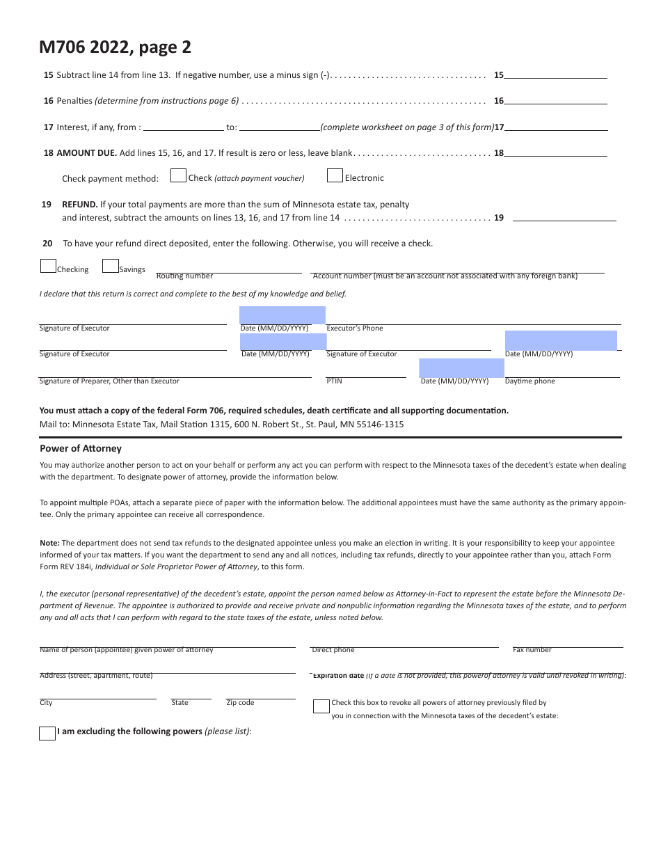 Form M706 Estate Tax Return - Minnesota, Page 2