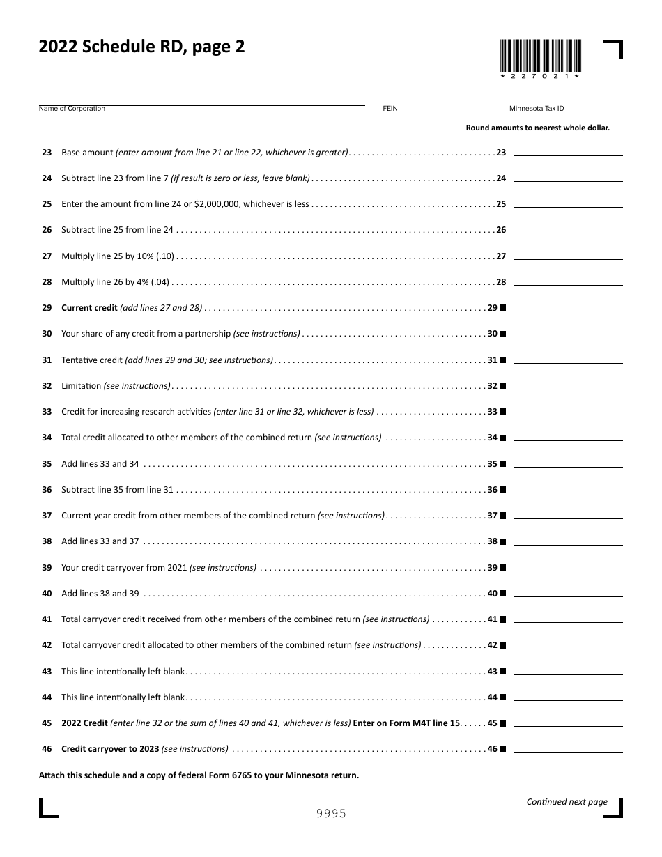 Schedule RD Credit for Increasing Research Activities - Minnesota, Page 2