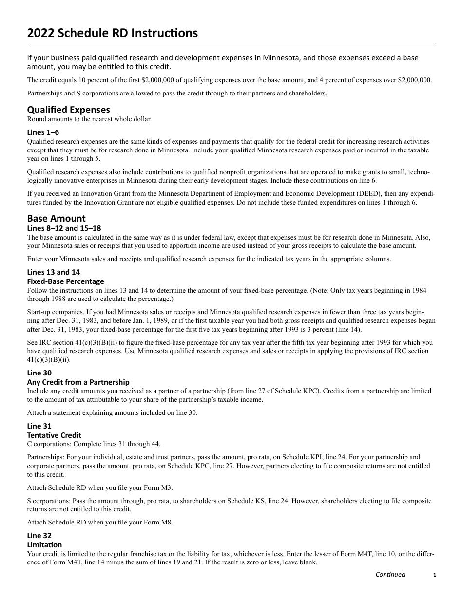 Schedule RD Credit for Increasing Research Activities - Minnesota, Page 4