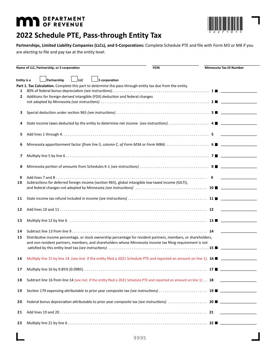 Schedule PTE Pass-Through Entity Tax - Minnesota, Page 1