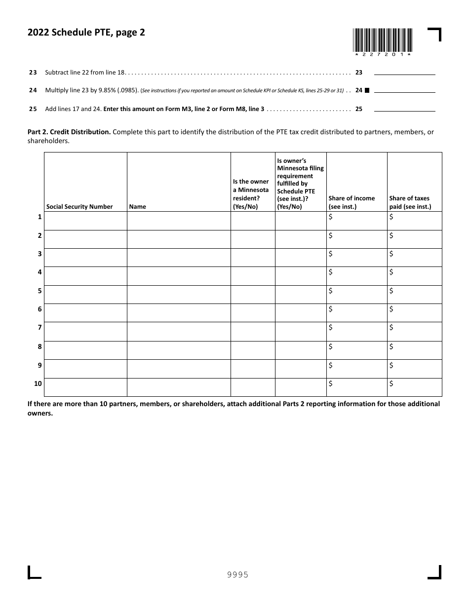 Schedule PTE Pass-Through Entity Tax - Minnesota, Page 2