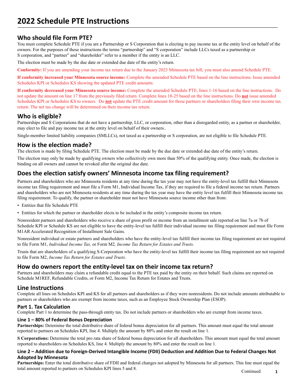 Schedule PTE Pass-Through Entity Tax - Minnesota, Page 3