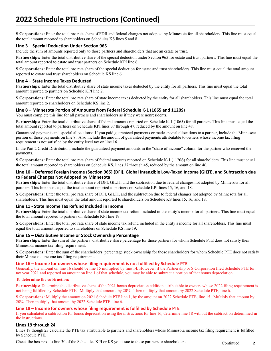Schedule PTE Pass-Through Entity Tax - Minnesota, Page 4