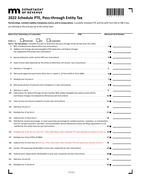 Schedule PTE 2022 Printable Pdf