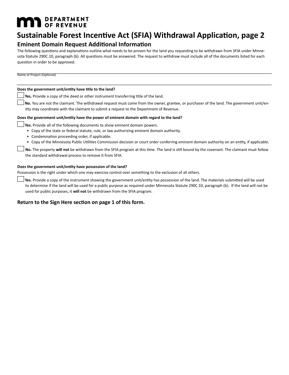 Sustainable Forest Incentive Act (Sfia) Withdrawal Application - Minnesota, Page 2
