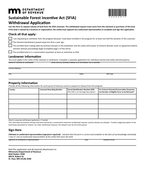 Sustainable Forest Incentive Act (Sfia) Withdrawal Application - Minnesota