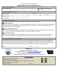 Document preview: Healthy Weight Incentive Application Form - Diabetes Prevention Programs (Dpp) - Montana