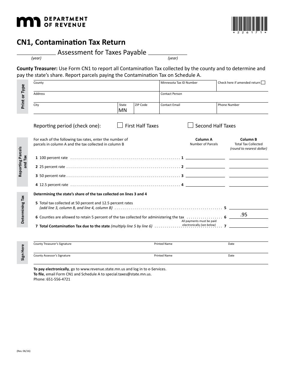 Form CN1 Contamination Tax Return - Minnesota, Page 1