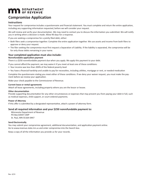 Compromise Questionnaire and Application - Minnesota Download Pdf