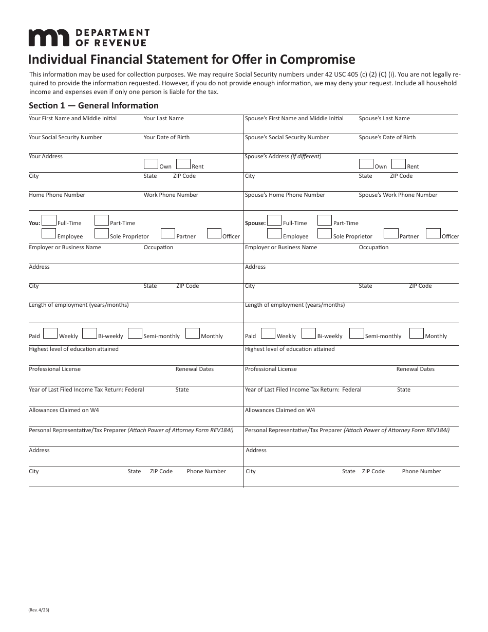 Compromise Questionnaire and Application - Minnesota, Page 3