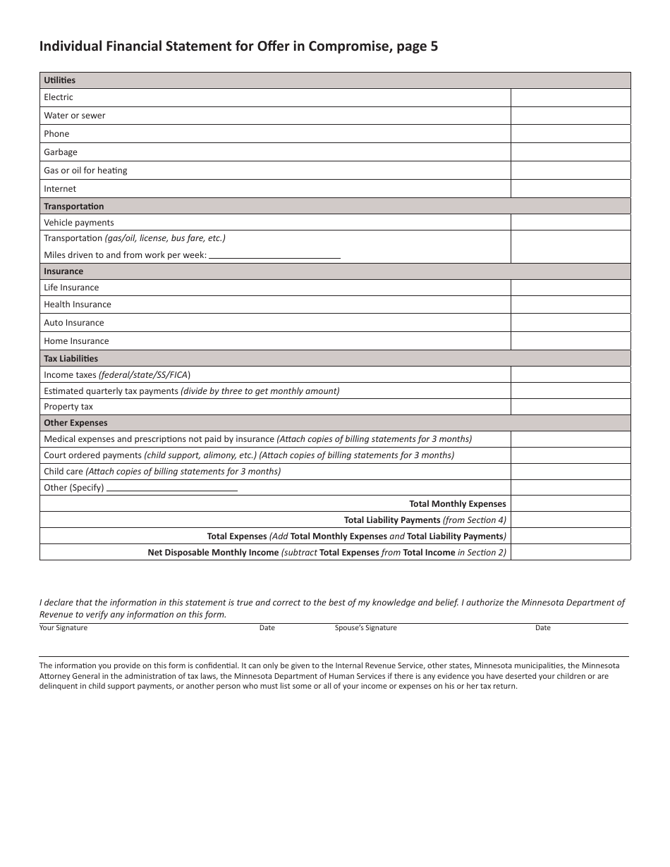Compromise Questionnaire and Application - Minnesota, Page 7