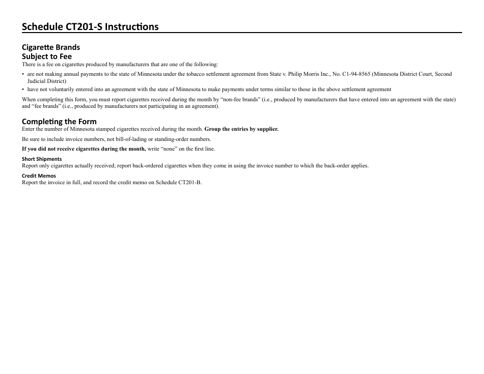 Form CT201-S Minnesota Stamped Cigarettes Received During the Month - Minnesota, Page 2