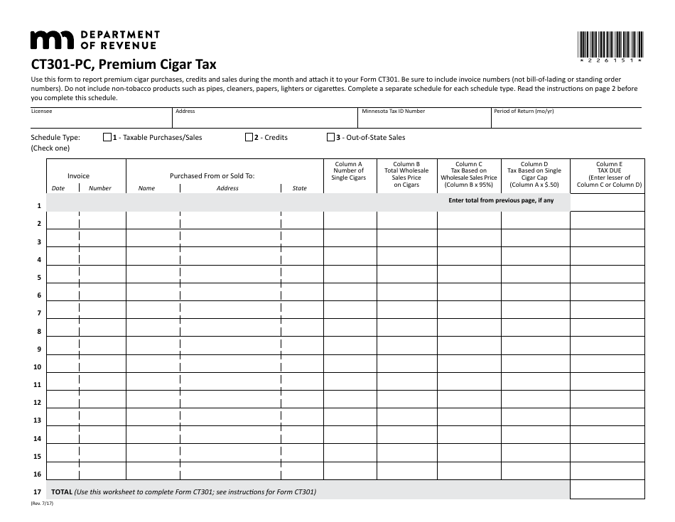 Form CT301-PC Premium Cigar Tax - Minnesota, Page 1