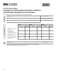 Document preview: Form SW-1QR Exemption From Metropolitan Solid Waste Landfill Fee and Solid Waste Management Tax for Residue (Quarterly Report) - Minnesota