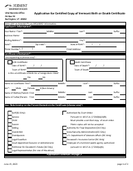 Document preview: Application for Certified Copy of Vermont Birth or Death Certificate - Vermont