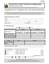 Document preview: Form VSARA-09 Certified Copy of a Marriage/Civil Union or Divorce Record - Vermont