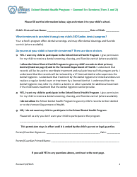 Document preview: Consent for Services (Tiers 1 and 2) - School Dental Health Program - Vermont