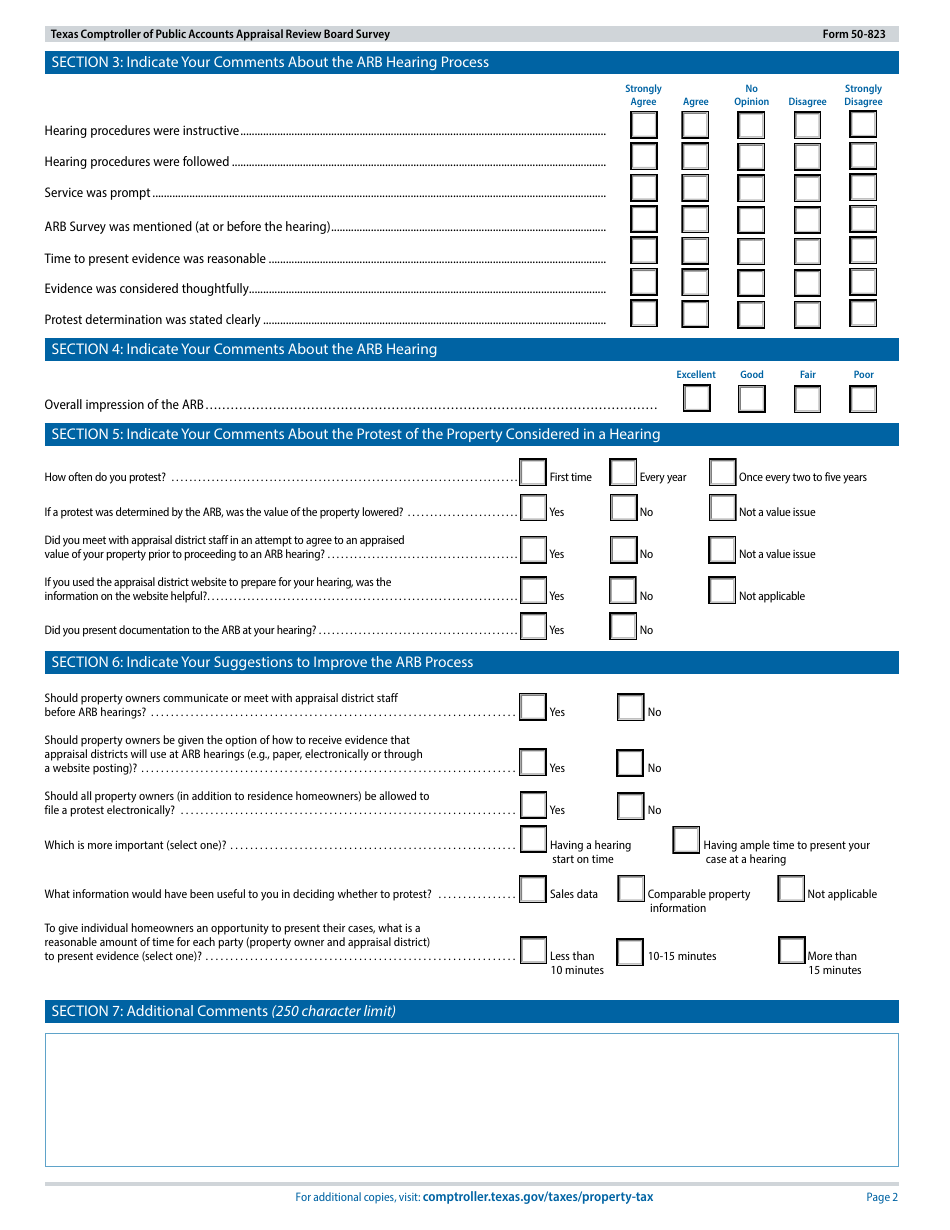 Form 50-823 Texas Comptroller of Public Accounts Appraisal Review Board Survey - Texas, Page 2