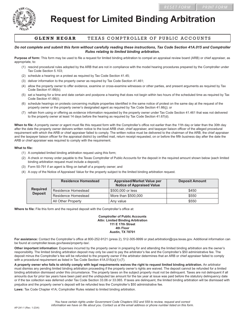 Form AP241 Fill Out, Sign Online and Download Fillable PDF, Texas