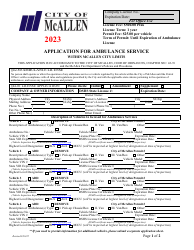 Document preview: Application for Ambulance Service Within Mcallen City Limits - City of McAllen, Texas, 2023