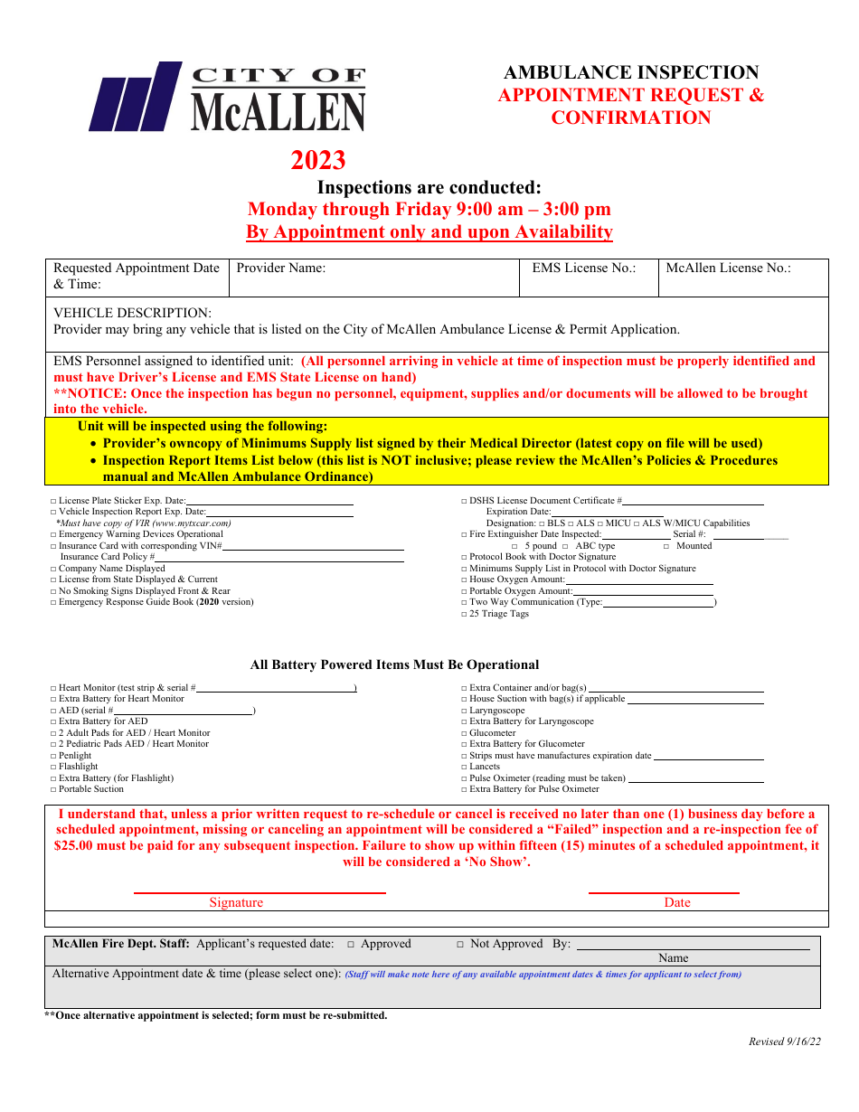 Ambulance Inspection Appointment Request  Confirmation - City of McAllen, Texas, Page 1