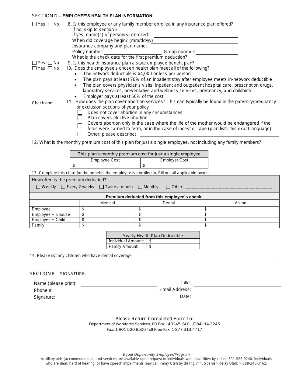 Form DHHS116M Employers Health Insurance Information - Utah, Page 2