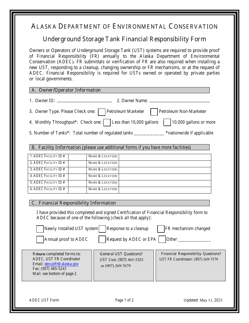 Underground Storage Tank Financial Responsibility Form - Alaska, Page 1