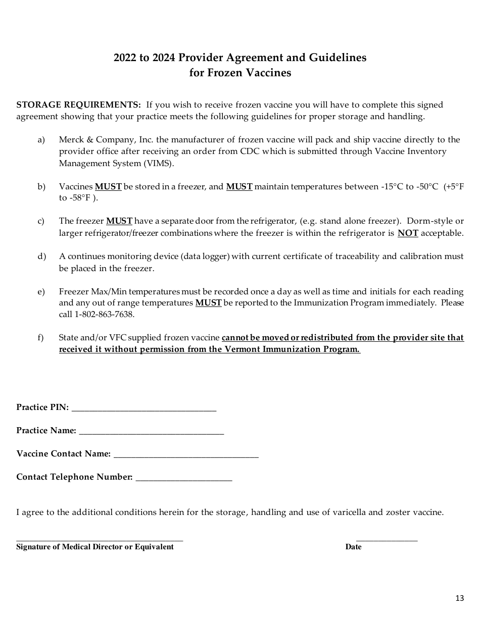 Vermont Child Vaccine Program Provider Agreement - Vermont, Page 13