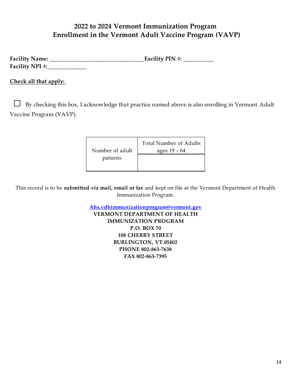 Vermont Child Vaccine Program Provider Agreement - Vermont, Page 14