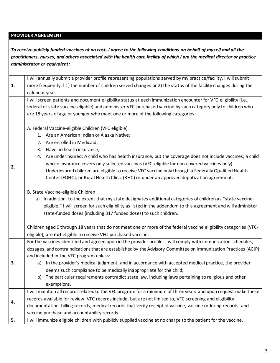 Vermont Child Vaccine Program Provider Agreement - Vermont, Page 3
