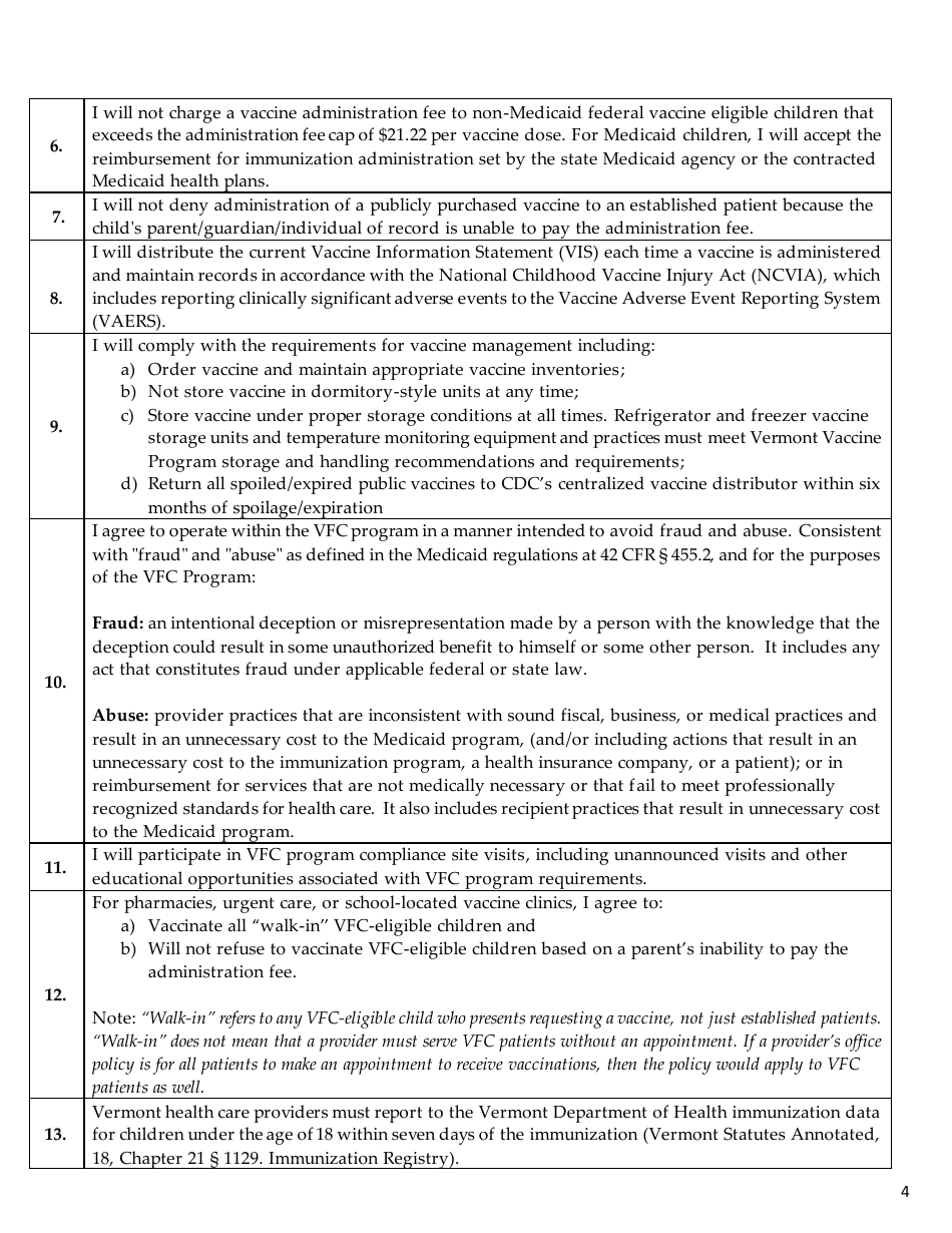 2024 Vermont Vermont Child Vaccine Program Provider Agreement - Fill ...