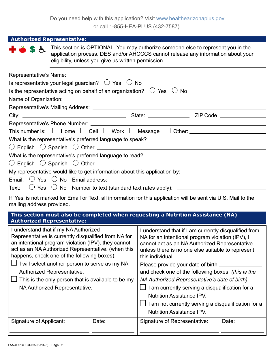 Form FAA-0001A Application for Benefits - Arizona, Page 12