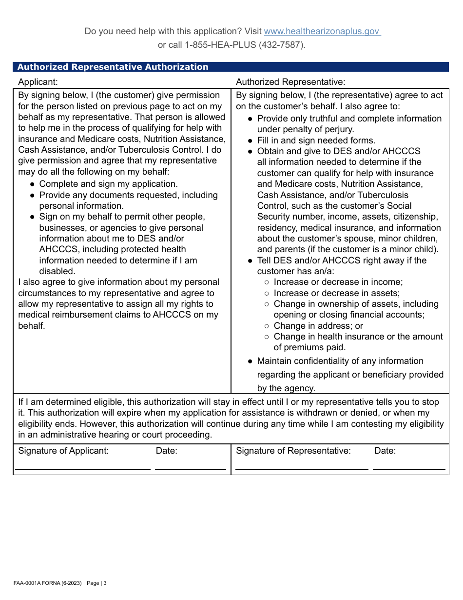 Form FAA-0001A Application for Benefits - Arizona, Page 13