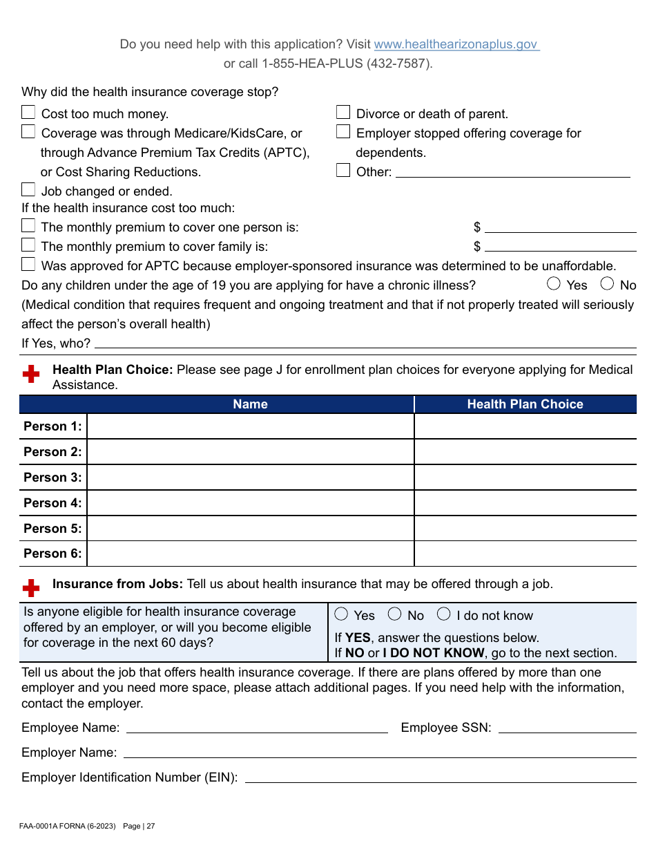 Form FAA-0001A Application for Benefits - Arizona, Page 37