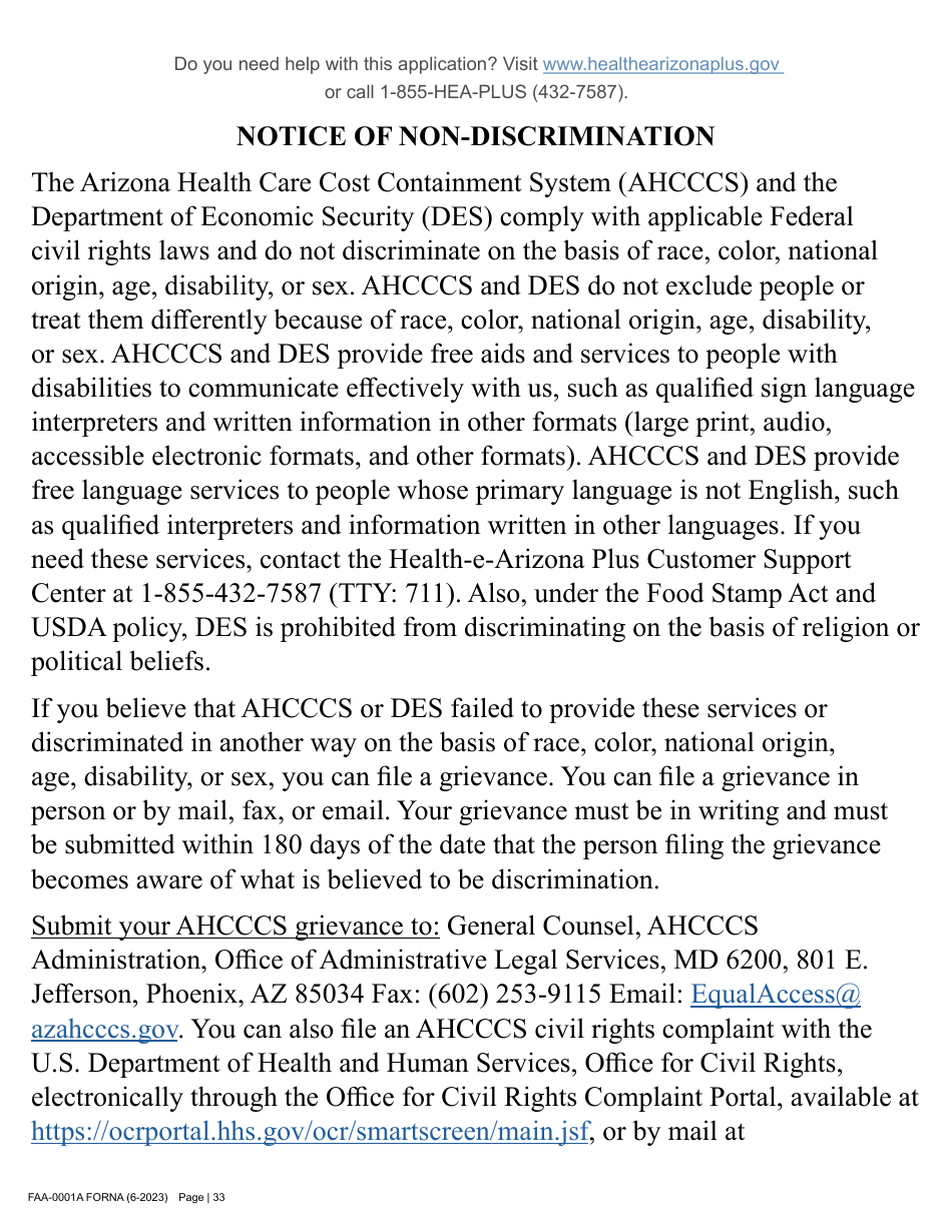 Form FAA-0001A Application for Benefits - Arizona, Page 43