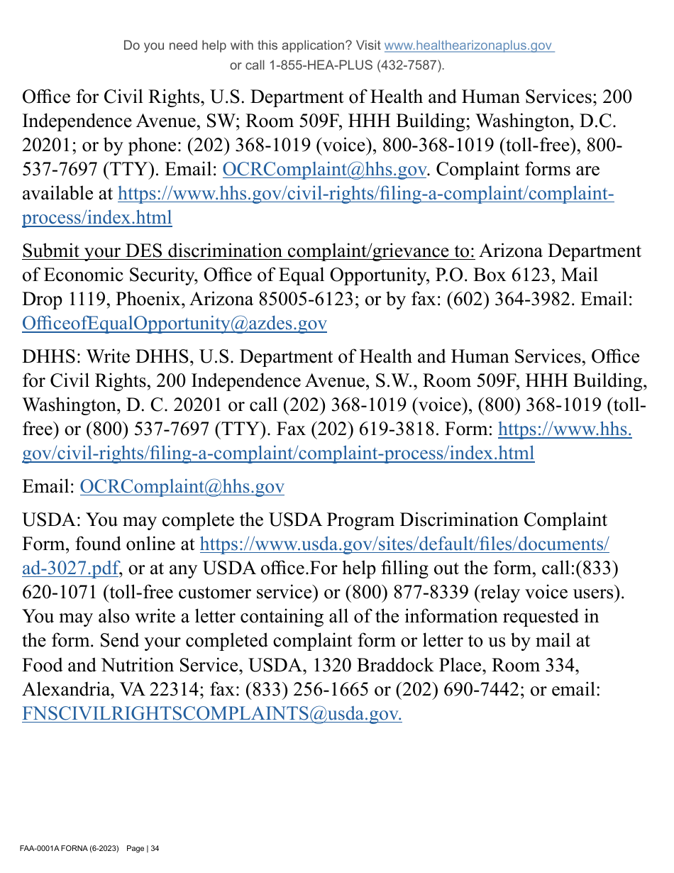 Form FAA-0001A Application for Benefits - Arizona, Page 44