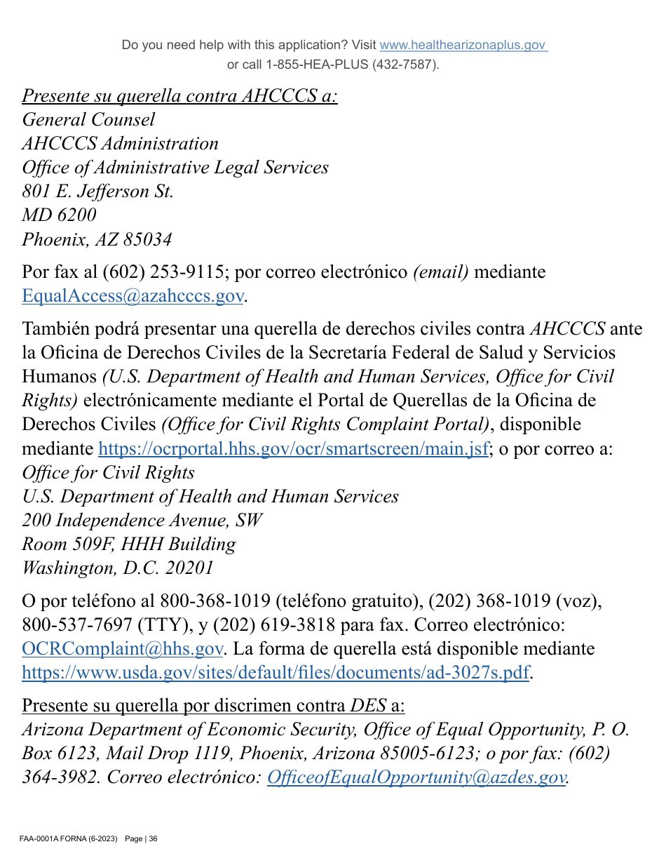 Form FAA-0001A Application for Benefits - Arizona, Page 46