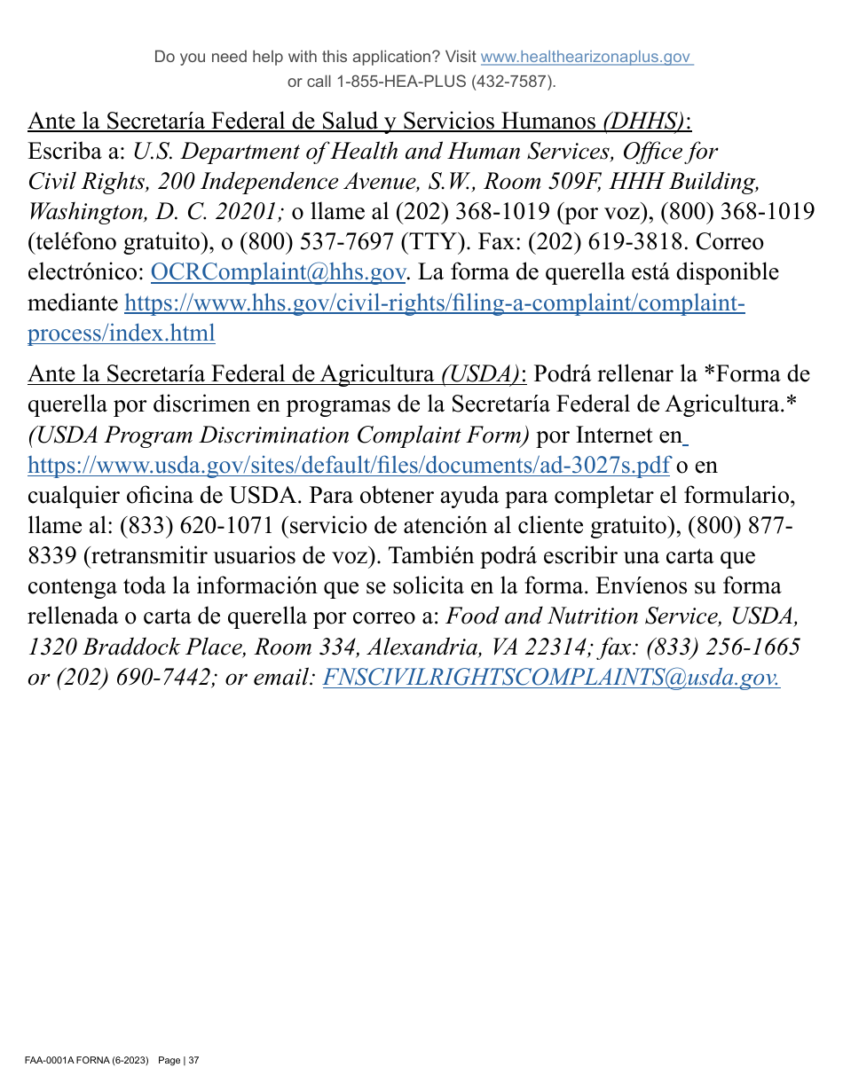 Form FAA-0001A Application for Benefits - Arizona, Page 47